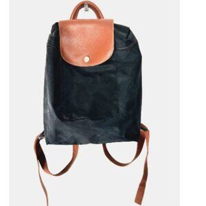 Longchamp Le Preage Black Brown Nylon Leather Backpack small capsule minimalist